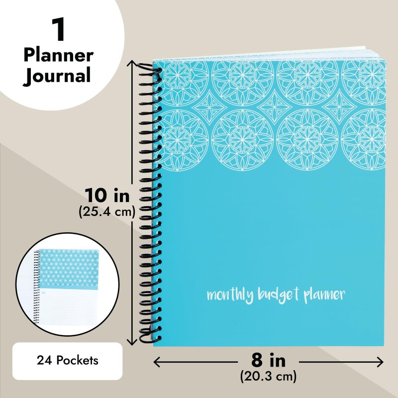 Paper Junkie Budget Planner 2025-8 x 10 In, Blue - Expense Tracker Notebook - Bill Organizer with 24 Pockets - Image 3